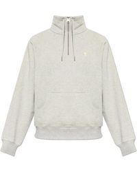 Ami Paris - Hoodies & Sweatvesten ,Grijs ,Katoen Sweatshirt Met Geborduurd Logo - Lyst