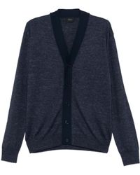 Brioni - Truien & Vesten ,Blauw ,Wol V-Hals Cardigan Met Knopen - Lyst