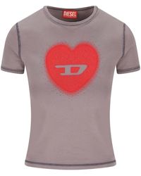 DIESEL - Tops ,Bruin ,Heart-Logo Print Crew Neck Short Sleeve - Lyst