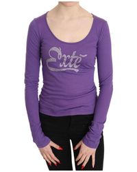 Exte - Tops ,Paars ,Katoen Paarse Kristalversierde Longsleeve Top - Lyst