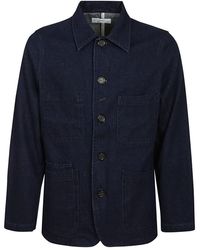 Universal Works - Jassen ,Blauw ,Katoen Katoenen Franse Kraag Knoopjas - Lyst