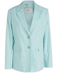 Etro - Jassen ,Blauw ,Katoen Paisley Jacquard Blazer - Lyst