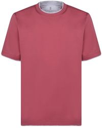 Brunello Cucinelli - T-shirt in cotone rosso girocollo maniche corte - Lyst