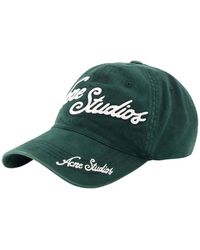 Acne Studios - Accessoires ,Groen ,Katoen Geborduurd Logo Pet - Lyst