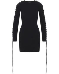 Balenciaga - Kleedjes ,Zwart ,Katoen Lace-Up Jurk Met Lange Mouwen - Lyst