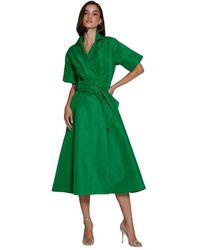 Moskada - Groene Taffeta Midi Overhemdjurk - Lyst