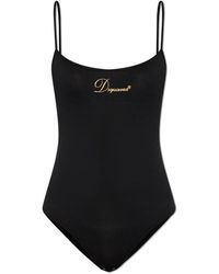 DSquared² - Tops ,Zwart ,Leer Spaghetti Strap Bodysuit - Lyst