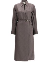 Fendi - Zijden Jacquard Jurk Met Ff-Ruit - Lyst