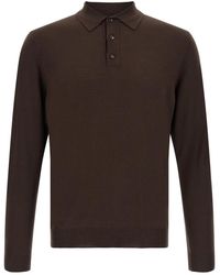 Zanone - Truien & Vesten ,Bruin ,Wol Poloshirt Met Lange Mouwen - Lyst
