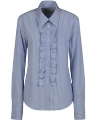 Ami Paris - Overhemden ,Blauw ,Katoen Lange Mouw Shirt Met Ruffles En Verstelbare Pasvorm - Lyst