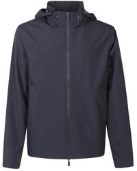 Herno - Jassen ,Blauw ,Polyester Zip-Up Jas Met Capuchon - Lyst