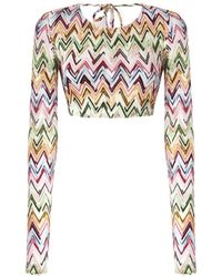 Missoni - Tops ,Veelkleurig ,Rayon Crop Top Van Stretch Viscose Met Kant En Zigzagmotief - Lyst