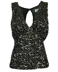 P.A.R.O.S.H. - Tops ,Groen ,Polyester Groene Mouwloze Top Met Brede Schouder En V-Hals - Lyst
