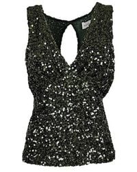 P.A.R.O.S.H. - Tops ,Groen ,Polyester Groene Mouwloze Top Met Brede Schouder En V-Hals - Lyst