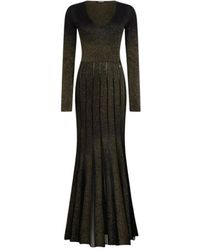 Roberto Cavalli - Kleedjes ,Zwart ,Polyester Lange Jurk Met Geplooide Rok - Lyst