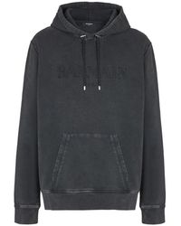 Balmain - Embroidered Hooded Sweatshirt - Lyst