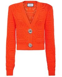 Philipp Plein - Truien & Vesten ,Oranje ,Wol Fluo Knit Cardigan Monogram - Lyst
