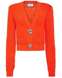 Philipp Plein - Truien & Vesten ,Oranje ,Wol Fluo Knit Cardigan Monogram - Lyst
