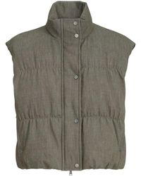 Brunello Cucinelli - Jassen ,Groen ,Katoen Vest Van Keperstof - Lyst