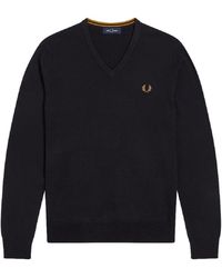Fred Perry - Truien & Vesten ,Blauw ,Katoen Merino V-Neck Trui - Lyst