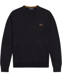 Fred Perry - Truien & Vesten ,Blauw ,Katoen Merino V-Neck Trui - Lyst