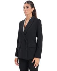 ViCOLO - Zwarte Double-Breasted Jas Met Satijnen Revers - Lyst