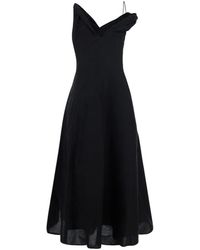 Rohe - Kleedjes ,Zwart ,Katoen Asymmetrische Midi Jurk - Lyst