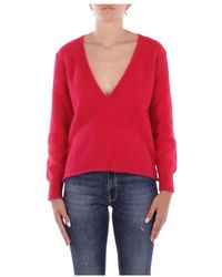 SOLOTRE - Truien & Vesten ,Rood ,Wol V-Hals Truien - Lyst