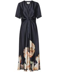 Karmamia - Kleedjes ,Zwart ,Zwarte Bloem Maxi Jurk Met Knoopdetail - Lyst