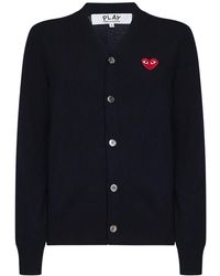 COMME DES GARÇONS PLAY - Truien & Vesten ,Blauw ,Wol V-Neck Cardigan - Lyst