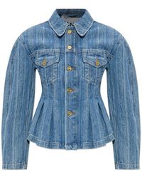 Ganni - Jassen ,Blauw ,Denim Gestreepte Denim Geplooide Jas - Lyst