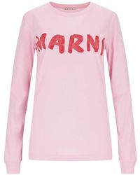Marni - Camiseta rosa de algodón con logo - Lyst