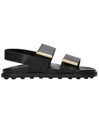 Tod's - Schwarze Ledersandalen Mit Klettverschluss - Lyst