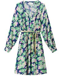 Pom - Blaues mehrfarbiges lilien kleid - Lyst