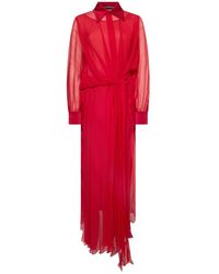 Alberta Ferretti - Kleedjes ,Rood ,Lange Elegante Rode Jurk Met Transparante Mouwen - Lyst