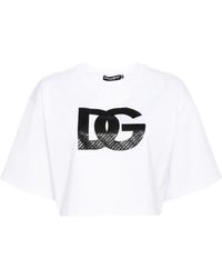 Dolce & Gabbana - Camiseta corta con estampado de logo - Lyst
