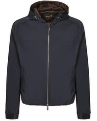 Moorer - Jassen ,Blauw ,Polyester Blauwe Jas Voor Mannen Stijlvol - Lyst