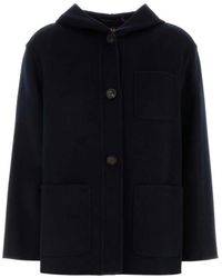 Max Mara - Jassen ,Blauw ,Wol Newmang Jas Met Capuchon - Lyst