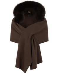 Moorer - Accessoires ,Bruin ,Kasjmier Sjaal Met Bontkraag - Lyst