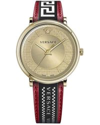 Versace - V-circle lederarmbanduhr - Lyst
