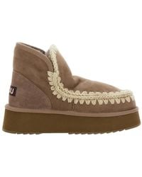 Mou - Graue lammfellstiefel mit wollstich - Lyst