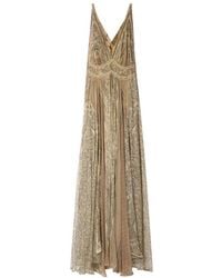 Mes Demoiselles - Bedrucktes viskose langes kleid mit spitzen details - Lyst