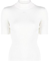 Courreges - Truien & Vesten ,Wit ,Gebreide Ribgebreide Trui Met Hoge Hals - Lyst