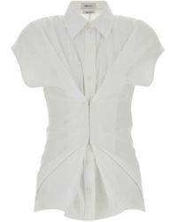 McQueen - Overhemden ,Wit ,Katoen Geplooide Shirt Met Korte Mouwen - Lyst