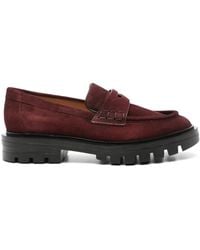 Santoni - Burgundy suede loafers - Lyst