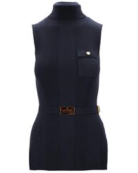 Elisabetta Franchi - Gerippter Ärmelloser Rollkragenpullover - Lyst