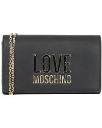 Love Moschino - Bolso de mujer negro con logo en letras y correa de cadena de metal dorado - Lyst