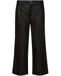 Mos Mosh - Broeken ,Zwart ,Leer Zwarte Leren Wijde Pijp Broek - Lyst