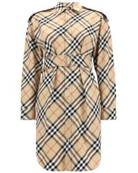 Burberry - Hemdkleid Mit Karomuster Und Gürtel - Lyst
