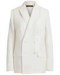 Ralph Lauren - Jassen ,Wit ,Linnen Double-Breasted Linnenmix Twill Blazer - Lyst